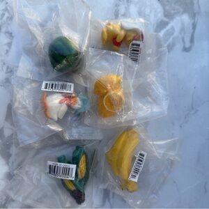 Set of Small Fruit & Food Figurines - Yellow, Green, Orange, White